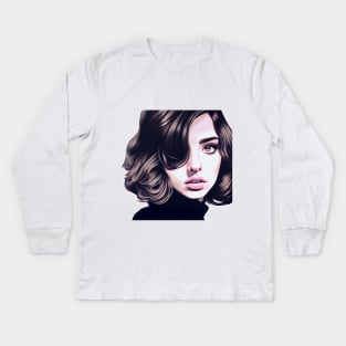 Ana de Armas Pink with Neutral Pastel Color Tones, Retro Vintage Modern Pop Art Design Kids Long Sleeve T-Shirt